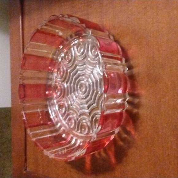 Vintage 1950 Clear Flash Cranberry Glass Cafe Style Fruit/Candy Bowl - Picture 1 of 4